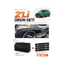 E-biz Hyundai Bayon 2021-2026 Uyumlu Torpido Örtüsü + Deri Bagaj Çantası Seti - Siyah - Hu012