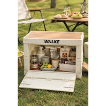 Walke Campbox Katlanabilir Kamp Masası Ve Saklama Kutusu 50x38 Cm Ahşap Kapaklı Bej