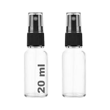 20 Ml Kapaklı Sprey Şişesi 20 Cc Fısfıs Kolonya Dezenfektan Cam Şişe 2 Adet Şeffaf Şişe Siyah Sprey, 20 Ml