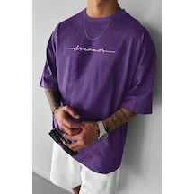 Uyguntarz Erkek Dreamer Baskılı Oversize Tshirt Mor