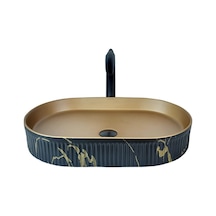 Marmo 58 Cm Siyah Mat Gold Tezgah Üstü Çanak Lavabo Renkli