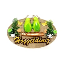 Yeşil Kuşlu Hoşgeldiniz Yazılı Kapı Süsü
