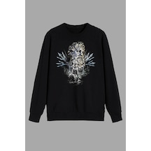 Startmore Mitoloji Denizler Tanrısı Poseidon Heykel Baskılı Siyah Unısex Sweatshirt Siyah