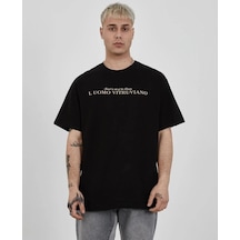 Erkek Bisiklet Yaka Tişort Baskılı Oversize Kısa Kol T-shirt - Siyah Siyah