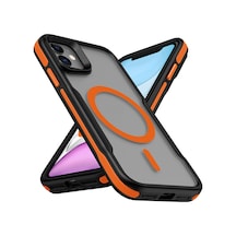 Xemu Apple Uyumlu iPhone 12 Magsafe Şarj Özellikli Renkli Kenar Airbag Şeritli Lamer Ka Turuncu
