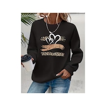 Herkesemoda Leopar Desen Detaylı Bisiklet Yaka Sweatshirt Siyah