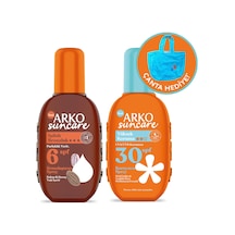Arko Suncare Yüksek Korumalı Vücut Güneş Spreyi SPF30+ 200 ML + Bronzlaştırıcı Güneş Yağı SPF6 220 ML + Çanta