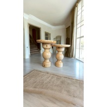 Wood Wooden Ahşap 2'li Set Mantar Yan Sehpa Modern Fiskos / Naturel Renk / Zigon Sehpa Naturel