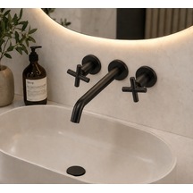 Siyah Ankastre Banyo Lavabo Bataryası Duvara Monte