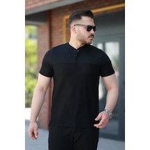 Erkek Hakim Yakalı Kısa Kollu Pamuklu T-shirt Siyah