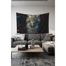 Renkli Kızılderili Desenli Duvar Halısı Duvar Örtüsü Tapestry Süet Dokulu Kumaş