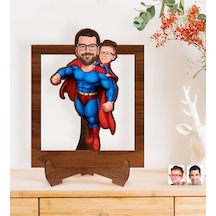 Bk Gift Kişiye Özel Süper Baba-oğul Karikatürlü Ahşap 3d Standlı Biblo-3, Babalar Günü Hediyesi, Babaya Hediye Kobitmeyencom31611 Bk Gift