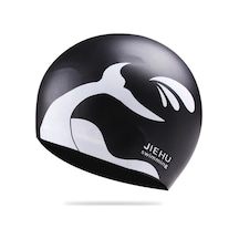 Erkek Ve Kadın İçin Büyütülmüş Versiyon Yunus Desenli Silikon Yüzme Bonesi Siyah