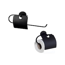 Paslanmaz Duvara Monte Banyo Solo Kapaklı Kağıt Havluluk Kapaklı Kağıtlık Seti Siyah