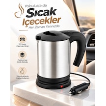Yolculuk Ve Seyahat İçin 12v Araç Uyumlu Paslanmaz Çelik Elektrikli Su Isıtıcı Kettle