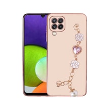 Zore Galaxy M22 Kılıf El Tutamaçlı Kamera Korumalı Nvth Taka Silikon Kapak - Pembe