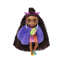 Barbie Extra Mini Bebekler 14 Cm , Mavi Ceketli, Koyu Renk Saçlı