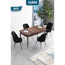 Canisa Han Serisi, 70x114 Açılabilir Mdf Masa Takımı,barok Ahşap Desen Masa, 4 Siyah Sandalye Masa Barok Ahşap Sandalyeler Siyah