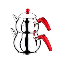 Oms Çaydanlık Takımı Çelik M Boy Kırmızı Kulp 8018 Gri