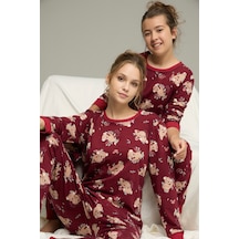 Siyah İnci Pamuklu Bisiklet Yaka Örme Pijama Takım25241141 Bordo
