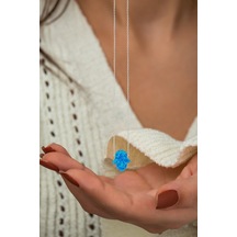 925 Ayar Gümüş Rodyum Kaplama Mavi Opal Taş Fatma Eli Kolye