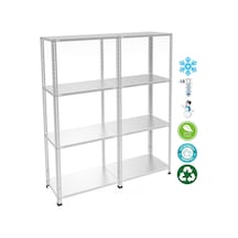 4 Katlı Duble Paslanmaz Krom Raf - Inox Soğuk Oda Rafı, Buzhane Rafı 43x75 Cm-0.70 Mm-150 Cm Gri