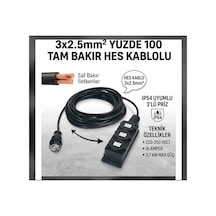 Araç Şarjı Uyumlu Kauçuk 3 Lü Prizli 8 Metre 3x2.5 Ttr Yüzde 100 Hes Kablolu Uzatma 220-250 Volt - 16 Amper -3.7 Kw - 920018944