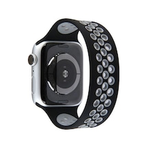 Apple Watch 42mm Ayarlı Delikli Silikon Kordon - Siyah-gri Açık Mavi