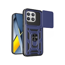 Xiaomi Poco F8 Pro Kılıf Sürgülü Kamera Koruyucu Manyetik Standlı Tank Koruma Pazarplus Mavi