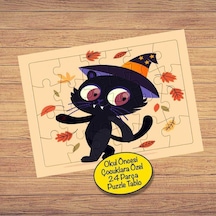 Hallowen Siyah Kedi 24 Parça Çocuklara Özel Yapboz Tablo-7925913