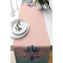 Pelangi Pembe Ramazan Cami Temalı Leke Tutmaz Kumaş Salon Mutfak Masa Değişik Ranır Modelleri Runner, Pembe 40 X 140 Çok Renkli