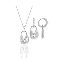 Gümüş Rodyumlu Zirkon Taşlı Kilit Kolye Ve Küpe İkili Set