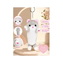 Sevimli Peluş Kedi Anahtarlık Ve Çanta Aksesuarı Gri Gri