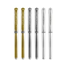 Signo Pen Geniş Metalik Jel Mürekkep Rollerball - Metal 1 Mm Uç Ucu 0,65 Mm Kauçuk Saplı Çizgi Genişliği - Um-153 - 6'lı Paket - Beyaz, Gümüş Ve Altın 165-Koyu Yeşil