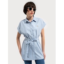 Loose Fit Kadın Gömlek K.kol Açık Mavi