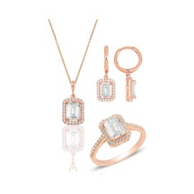 Gümüş Rose Baget Taşlı Üçlü Set
