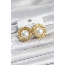 Pirinç Gold Renk Sarmal Model İncili Kadın Küpe - Tj-bkp11778 Çok Renkli