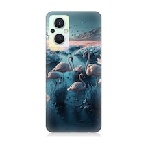 Oppo Reno 7 Lite Uyumlu Pembe Filamingolar Desenli Silikon Kılıf