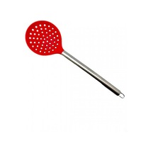 Lüx Metal Saplı Silikon Delikli Servis Kevgir 34 Cm Kırmızı