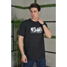 Assema Erkek Bisiklet Yaka Baskılı Kısa Kol Oversize T-shirt - Siyah Çok Renkli