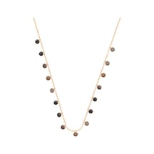 Kahverengi Taşlı Rose Altın Kaplamalı Yuvarlak Desenli Gümüş Kolye Gold - Rose Gold - Gümüş