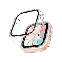 Apple Uyumlu  Watch  44mm Ekran Koruyuculu Tek Sıra Kenar Taşlı Sert Pc Kasa Koruyucu