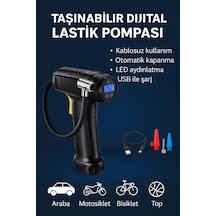 Şarjlı Dijital Hava Kompresörü 150 Psı Lcd Ekran, Led Işık, Type-c, 3600 Mah Araba Lastik