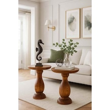 Masif Ahşap Doğal Yan Sehpa 2 Li Takım Meşe Zigon & Fiskos - Wooden Side Table Meşe