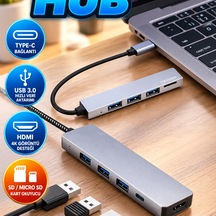 Macbook Pro/air Uyumlu Usb Type-c 8 Portlu Hub Dönüştürücü Usb 3.0 Hdmı Micro Sd Çoklayıcı