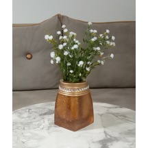 Vazoda Çiçek Dekoratif Beyaz Yapay Çiçek Vazo Dahil Taşlı Altın Poliresin 7 x 7 x 15 CM