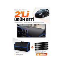 E-biz Mıtsubıshı Colt Çukurlu 2004-2013 Uyumlu Torpido Örtüsü + Deri Çanta - Siyah-mavi - Mı005