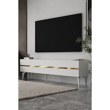 180dhdts5ba Tedy 3 Kapaklı Pleksi Lazer Desen Tv Sehpası Altın - Beyaz