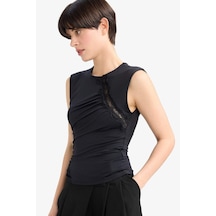 Defacto Slim Fit Dar Kesim Bisiklet Yaka Dantel Detaylı Kolsuz Bluz G4116ax25aubk81 Siyah-bk81