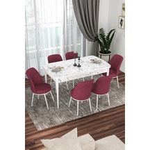 Masa Beyaz Mermer Desen Sandalyeler Bordo